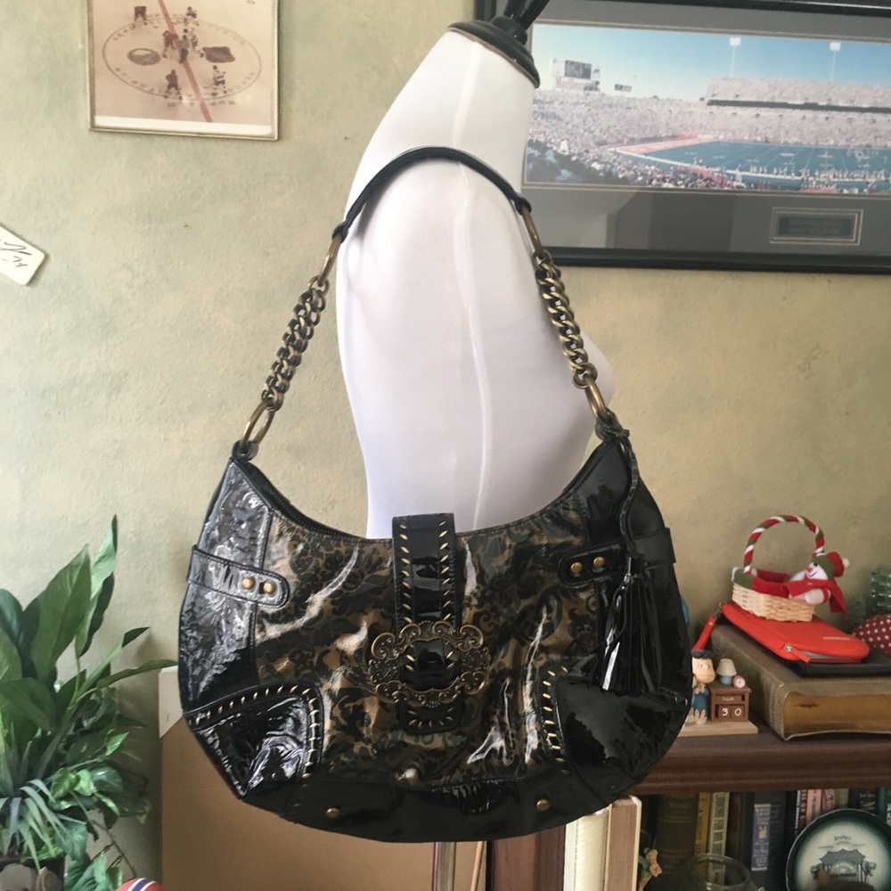 Babee D Patent Leather Hobo Bag Purse